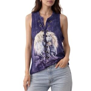 LF Furst of a Kind Grommet Acid Wash Purple Tank Size S